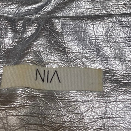 NIA Women's Silver Metallic Collared Long Sleeve Button Up Coat Jacket Size S