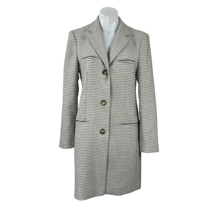 Club Monaco Womens Gray Plaid Check Pocket Notch Lapel Midi Trench Coat Jacket S