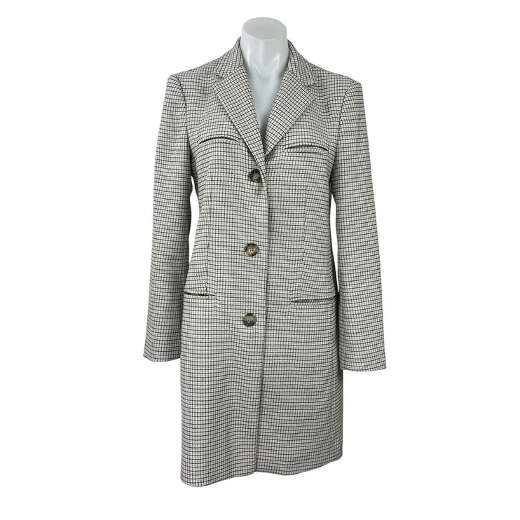 Club Monaco Womens Gray Plaid Check Pocket Notch Lapel Midi Trench Coat Jacket S
