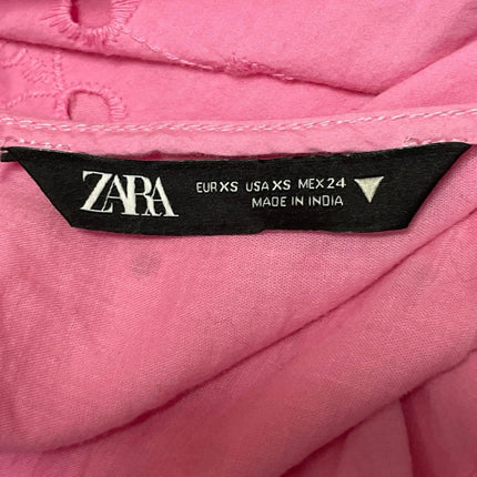 Zara Pink Embroidered Eyelet Floral Balloon Sleeve Tiered A Line Maxi Dress XS