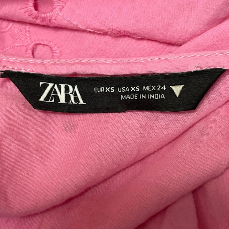 Zara Pink Embroidered Eyelet Floral Balloon Sleeve Tiered A Line Maxi Dress XS