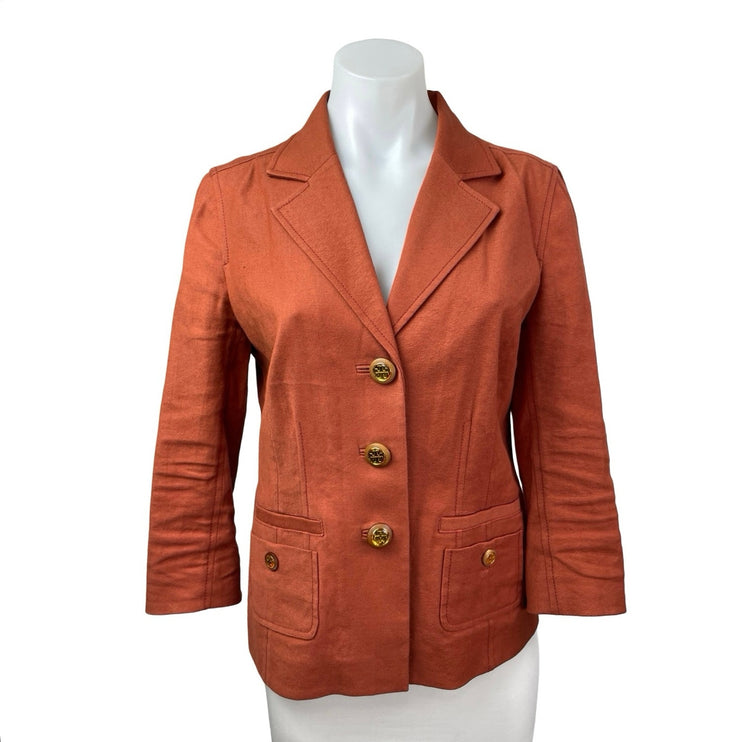 Tory Burch Women's Collared Long Sleeve Single Breasted Blazer Coat Jacket Sz 6