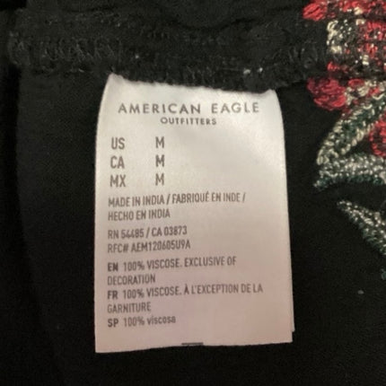 American Eagle Black Floral Embroidered Long Sleeve Cutout Peplum Blouse Top M