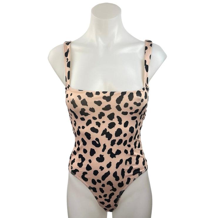 Polly Women's Multi Leopard Print Square Neck Sleeveless Bodysuit Top Size XS