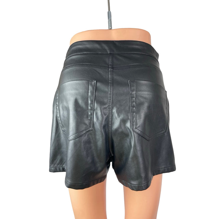 Zara Women Black Faux Leather Vegan Button Fly Mini Skirt Skort Shorts Size XS