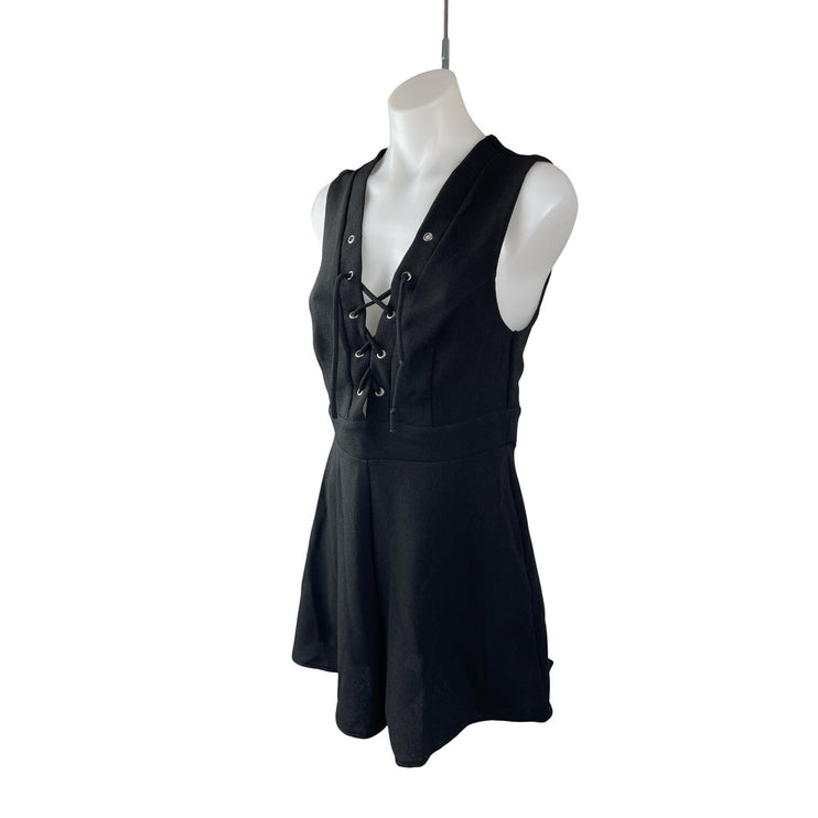 Silence + Noise Black Sleeveless Lace Up V Neck A Line Romper Shorts Size 6