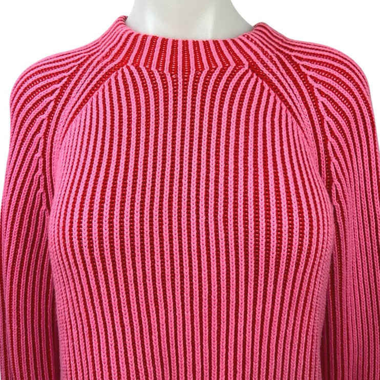 ME+EM Women's Pink Striped Ribbed Knit Crew Neck Long Sleeve Sweater Top Size S