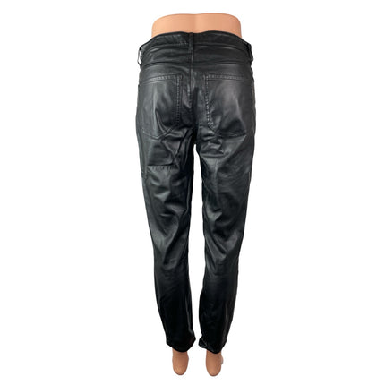 Express Women's Black Faux Vegan Leather High Rise Straight Trouser Pants Size 4