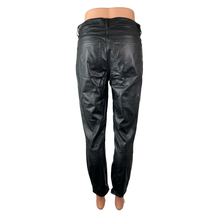 Express Women's Black Faux Vegan Leather High Rise Straight Trouser Pants Size 4