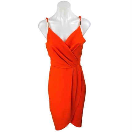 Aqua Orange Sleeveless Pleated Split Faux Wrap Cami Mini Sheath Dress Size M