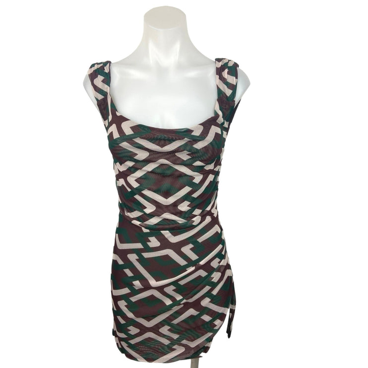 Tiger Mist NWT Multicolor Sleeveless Ruched Slit Open Back Mini Bodycon Dress XS