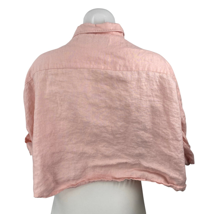 L.F. Markey Women's Pink Coral Half Sleeve Button Down Cropped Shirt Top S/M