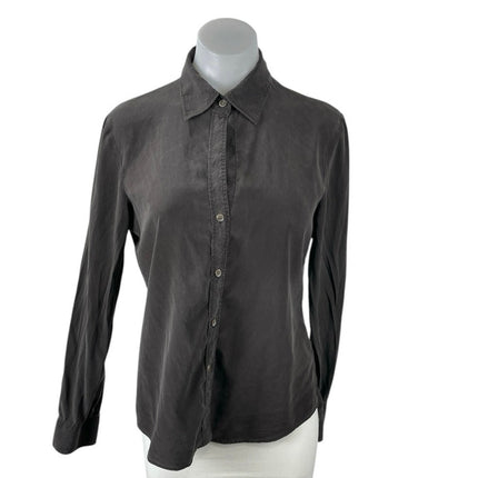 Theory Tenia Women's Gray Silk Collared Long Sleeve Button Up Shirt Blouse Top M