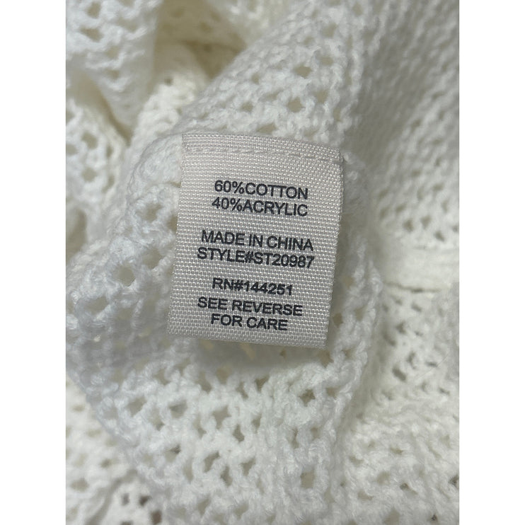 NEW Moon & Madison White Short Sleeve Henley Open Knit Sweater Crop Top Size XL