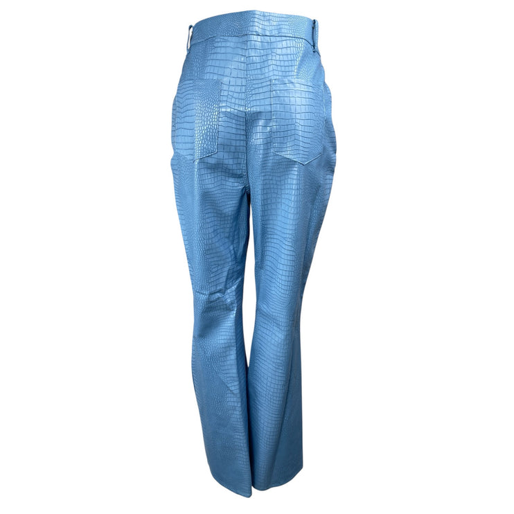 NEW Princess Polly Blue Faux Vegan Croc Leather Flare Bootcut Trousers Pants 6