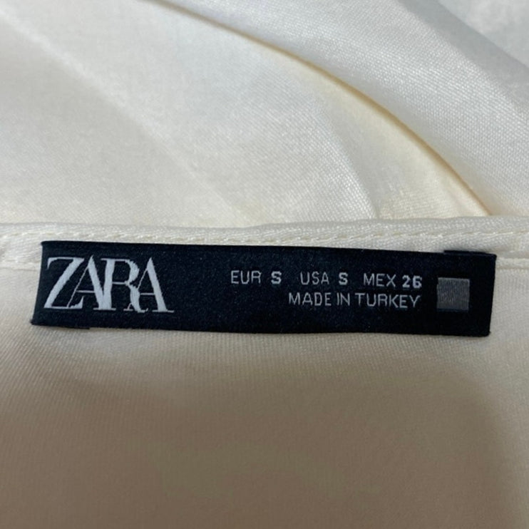 Zara White Ivory Sleeveless Cowl Neck Cami Camisole Tank Midi Slip Dress Size S