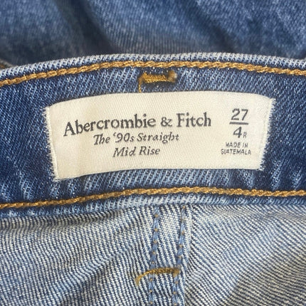 Abercrombie & Fitch Blue Raw Hem Mid Rise 90's Straight Denim Jeans Pants Sz 27