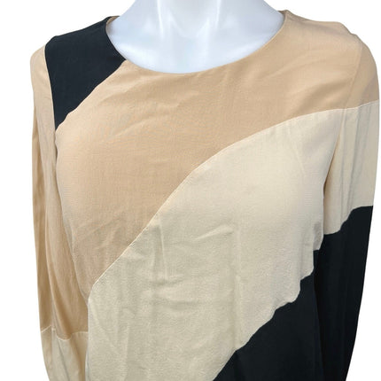 Diana Von Furstenberg Cream Black 100% Silk Colorblock Long Sleeve Blouse Top 2