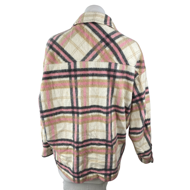 Zara Women's Multicolor Plaid Fleece Long Sleeve Button Down Shirt Jacket Sz M
