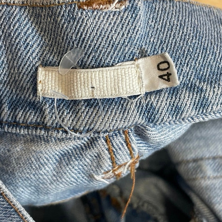 Women's Light Blue High Rise Relaxed Straight Palazzo Mom Denim Jeans Pants 40