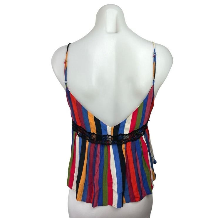 Zara TRF Multicolor Stripe Lace Trim V-neck Spaghetti Strap Crop Cami Tank Top S