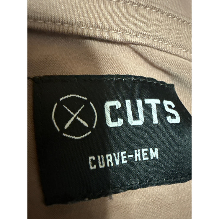 CUTS Men's Brown Curve-Hem Long Sleeve Crew Neck Basic T Shirt Tee Top Size L