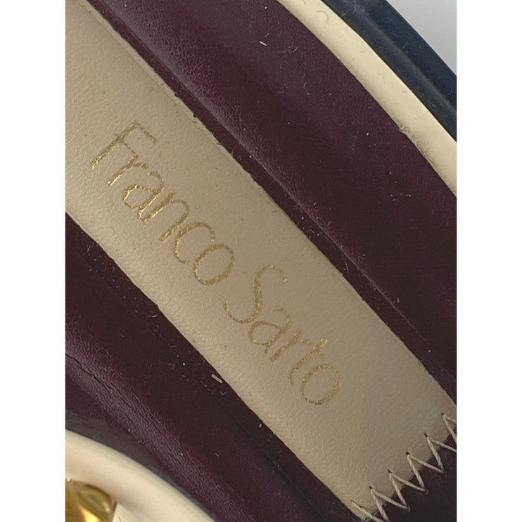 Franco Sarto Giada Cream White Leather Slingback Buckle Loafer Heels Shoes Sz 9M