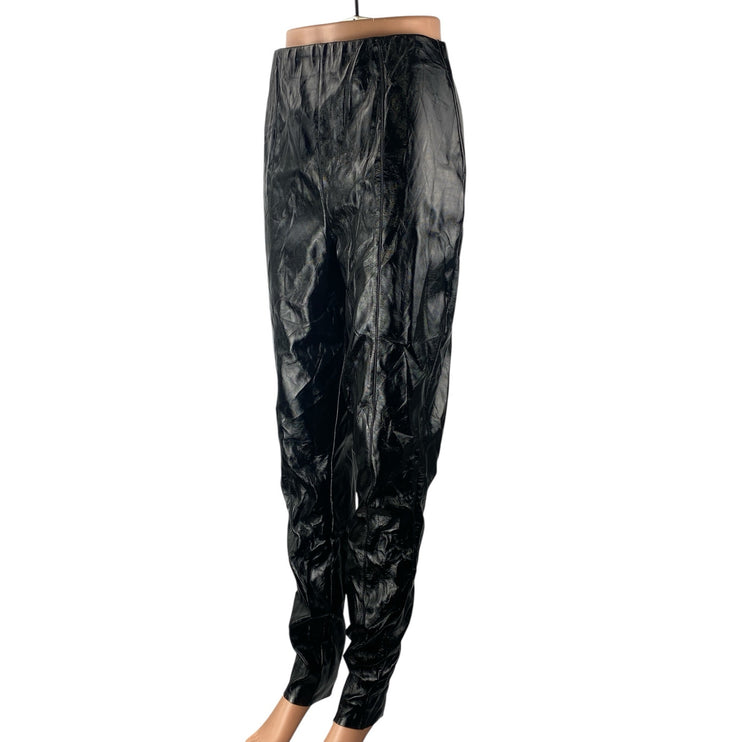 ASOS Women's Black Faux Leather Vegan Tapered High Waisted Trousers Pants Size 8