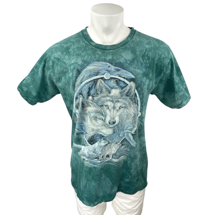 The Mountain In Spirit I Am Free Green Tie Dye Wolves Graphic Tee T-shirt Top L