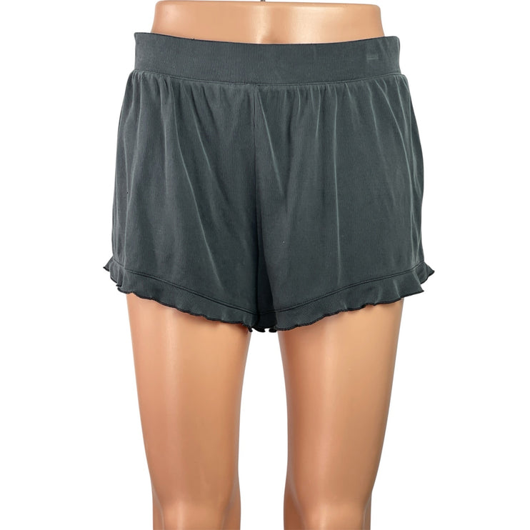 Marine Layer Women's Black Ribbed Knit Ruffle Pull On Lounge Mini Shorts Size S