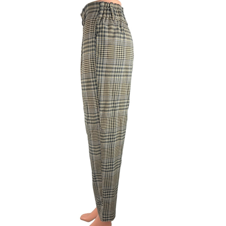 Stradivarius Black Beige Houndstooth Plaid High Rise Cropped Dress Pants Size S