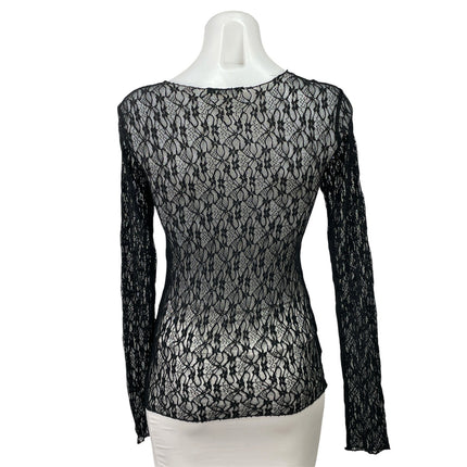 Zara Womens Black Floral Lace Sheer Long Sleeve Swim Beach Cover Up Blouse Top M