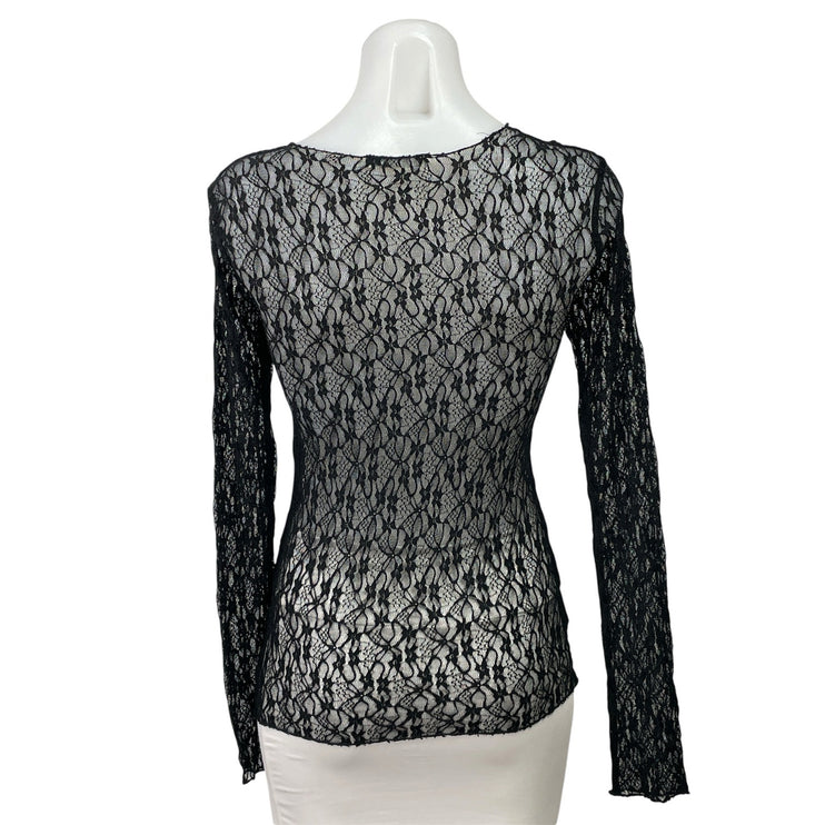 Zara Womens Black Floral Lace Sheer Long Sleeve Swim Beach Cover Up Blouse Top M