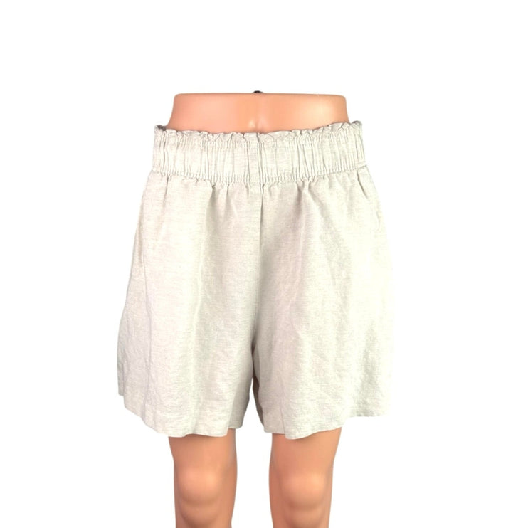 H&M Women's Beige Linen Elastic Waist Wide Leg Casual Lounge Mom Sweat Shorts M