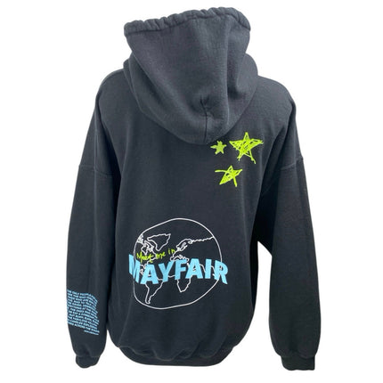 Mayfair Women's Black Long Sleeve Graphic Hooded Hoodie Sweatshirt Top One Size
