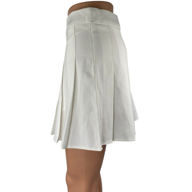 Fashion Women's White Pleated A Line Preppy High Waisted Mini Skirt Size M