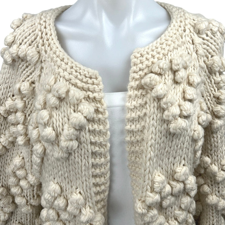 Chicwish Knit Your Love Ivory Heart Shape Pompoms Chunky Knit Cardigan Sweater S