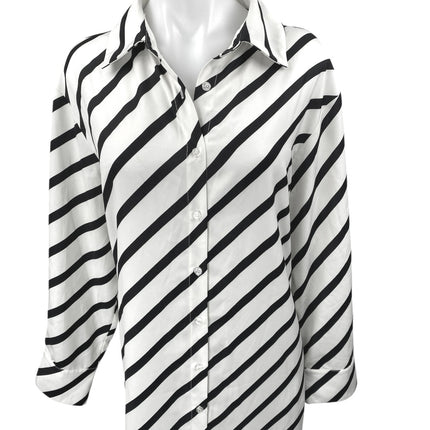 Eloquii Black White Striped Long Sleeve Slit Belted Button Maxi Shirt Dress 14