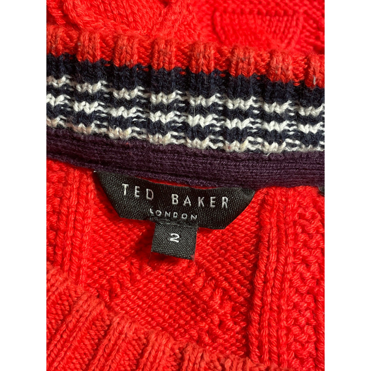 Ted Baker Men's Red Cable Knit Long Sleeve Crew Neck Cozy Sweater Top Size S