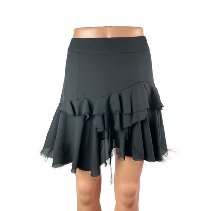 Diesel Women's Black High Waisted Ruffle Tiered Zip Fringe A Line Mini Skirt 26