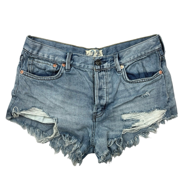 Free People We The Free Blue Medium Wash Distressed High Rise Jean Short Size 27