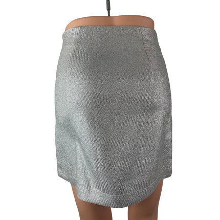 Meshki Silver Sparkly Glitter Shimmer High Waisted Pencil Mini Skirt Size XS