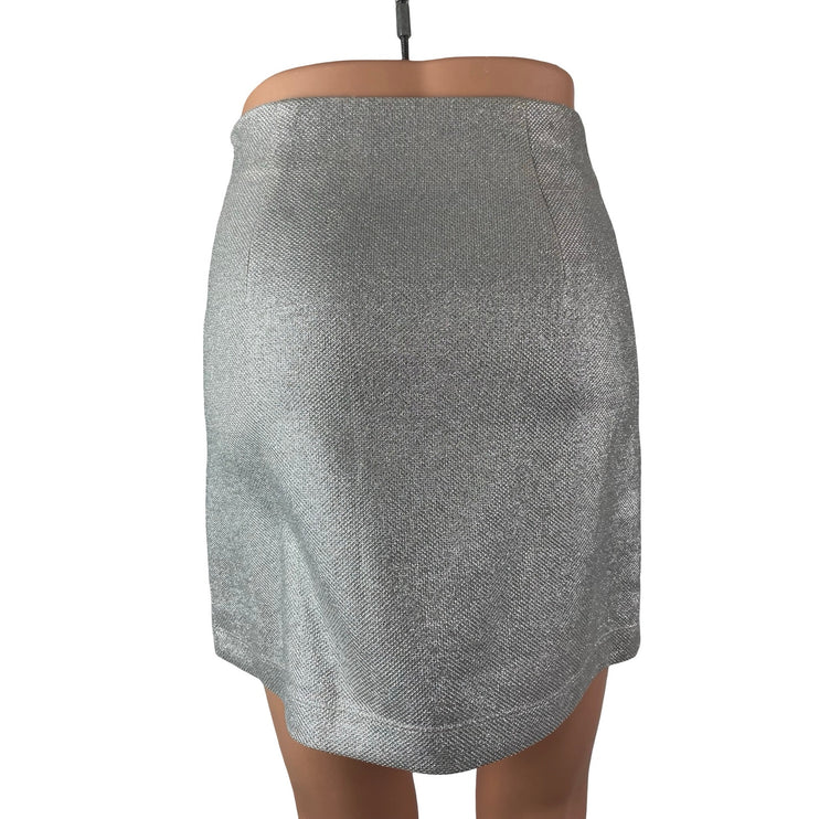 Meshki Silver Sparkly Glitter Shimmer High Waisted Pencil Mini Skirt Size XS