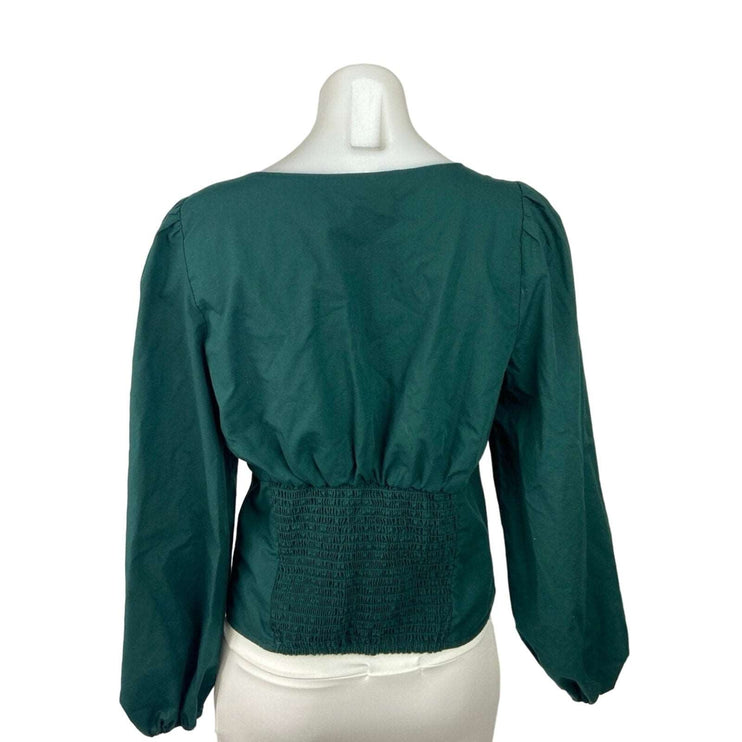 Abercrombie & Fitch Green Square Neck Puff Sleeve Smocked Blouse Top Size M