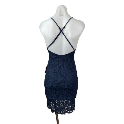 NEW Lulus Flirting With Desire Navy Blue Floral Lace Mini Bodycon Dress Size XS