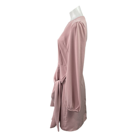 Farrow Womens Pink Long Sleeve Tie Knot Front Back Zip Mini Skater Dress Size M