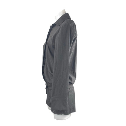 Zara Gray Collared Long Sleeve Belted Button Down Playsuit Romper Jumpsuit XS