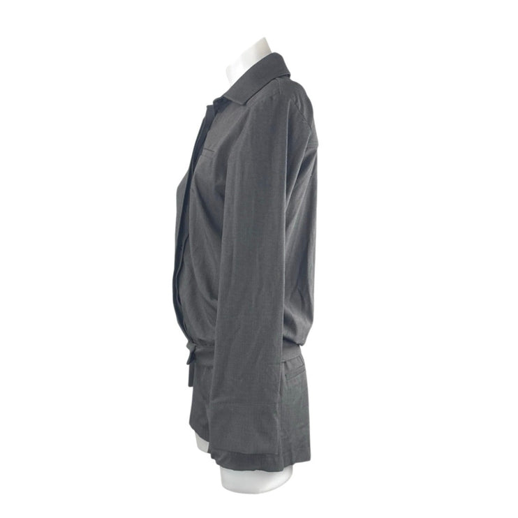 Zara Gray Collared Long Sleeve Belted Button Down Playsuit Romper Jumpsuit XS