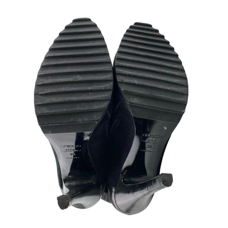 Nursace Women's Black Suede Leather Zip Up Pointed Toe Over the Knee Boots 7.5