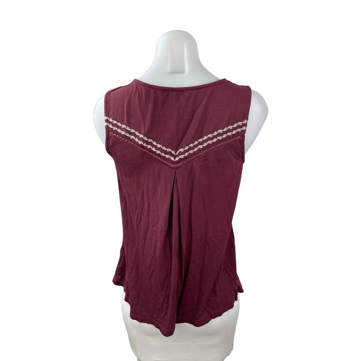 Skies are Blue Women's Red Maroon Embroidered Pleat Cami Tank Blouse Top Size XS